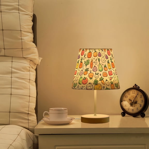 Yayeee Mini Table Lamp 11.8" Dimmable with Fabric Shade 3 Color Temperatures, Cute Vegetables