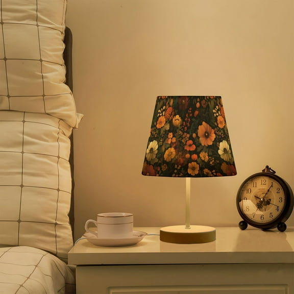 Yayeee Mini Table Lamp 11.8" Dimmable with Fabric Shade 3 Color Temperatures, Dark Floral Pattern