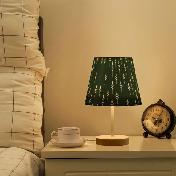 Yayeee Mini Table Lamp 10.8" Dimmable with Fabric Shade 3 Color Temperatures, Dark Green Plants