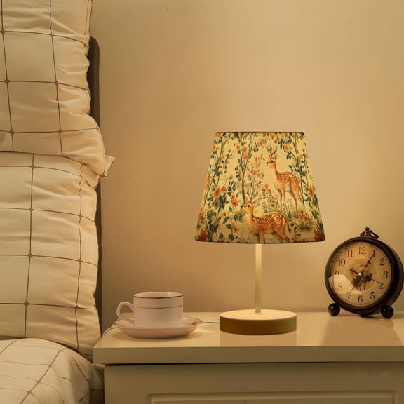 Yayeee Mini Table Lamp 10.8" Dimmable with Fabric Shade 3 Color Temperatures, Deer Pattern