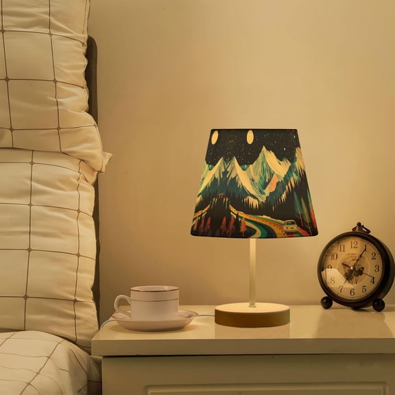 Yayeee Mini Table Lamp 11.8" Dimmable with Fabric Shade 3 Color Temperatures, Evening Mountain Road