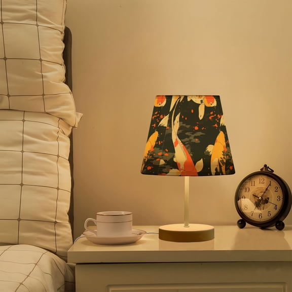 Yayeee Mini Table Lamp 10.8" Dimmable with Fabric Shade 3 Color Temperatures, Fish Pattern