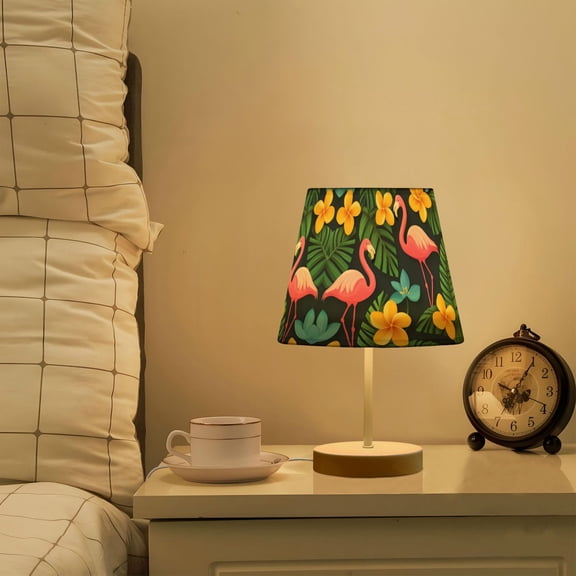 Yayeee Mini Table Lamp 10.8" Dimmable with Fabric Shade 3 Color Temperatures, Flamingo Floral Pattern