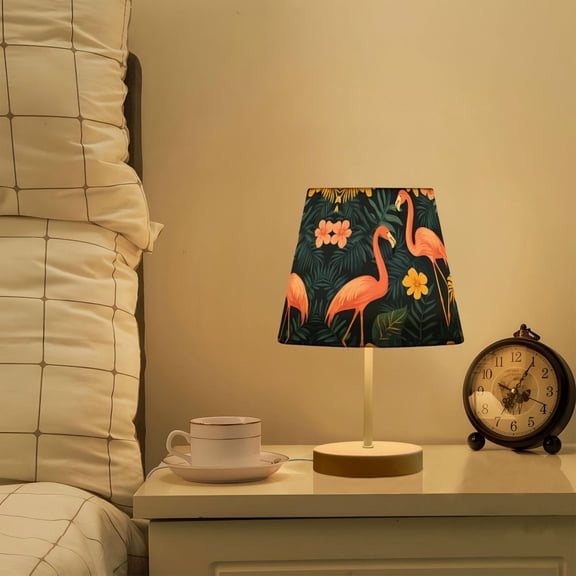 Yayeee Mini Table Lamp 11.8" Dimmable with Fabric Shade 3 Color Temperatures, Floral Flamingo