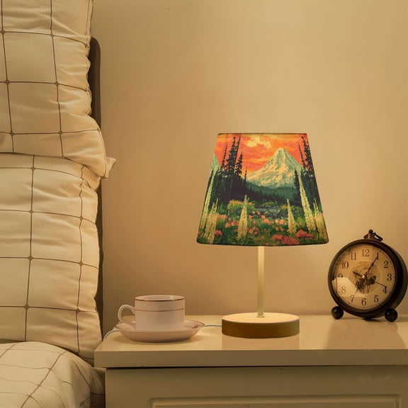 Yayeee Mini Table Lamp 11.8" Dimmable with Fabric Shade 3 Color Temperatures, Floral Mountain