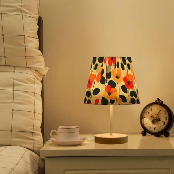 Yayeee Mini Table Lamp 10.8" Dimmable with Fabric Shade 3 Color Temperatures, Floral Pattern