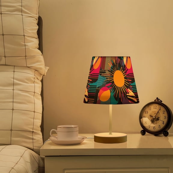 Yayeee Mini Table Lamp 10.8" Dimmable with Fabric Shade 3 Color Temperatures, Futuristic Circles