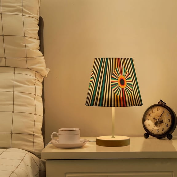Yayeee Mini Table Lamp 10.8" Dimmable with Fabric Shade 3 Color Temperatures, Geometric Stripes