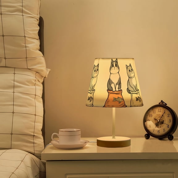 Yayeee Mini Table Lamp 10.8" Dimmable with Fabric Shade 3 Color Temperatures, Gray Cute Chubby Cat