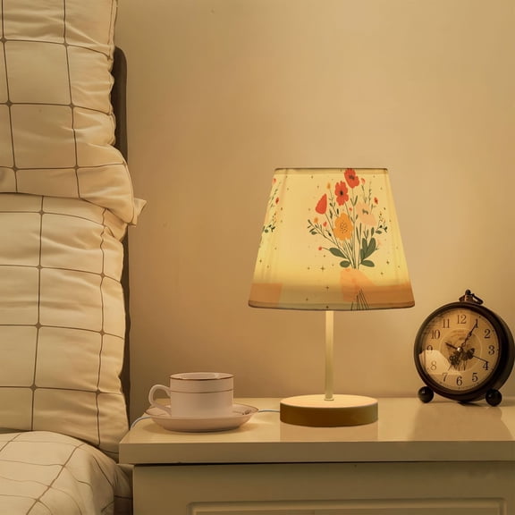 Yayeee Mini Table Lamp 11.8" Dimmable with Fabric Shade 3 Color Temperatures, Gray Cute Flower