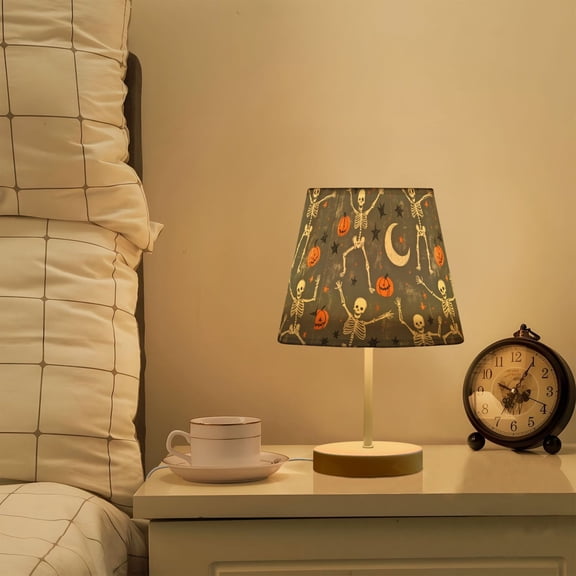Yayeee Mini Table Lamp 10.8" Dimmable with Fabric Shade 3 Color Temperatures, Gray Halloween Skeleton
