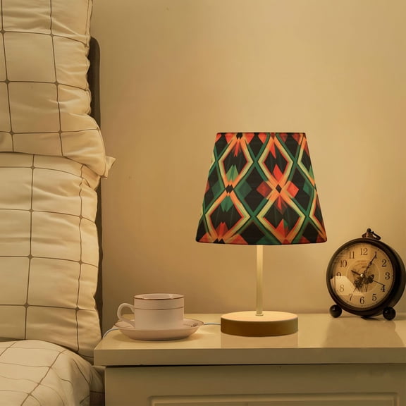 Yayeee Mini Table Lamp 11.8" Dimmable with Fabric Shade 3 Color Temperatures, Green Abstract