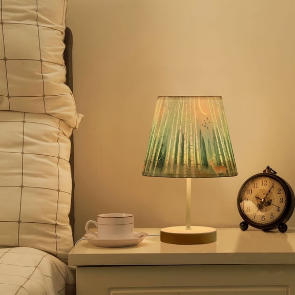 Yayeee Mini Table Lamp 11.8" Dimmable with Fabric Shade 3 Color Temperatures, Green Deer