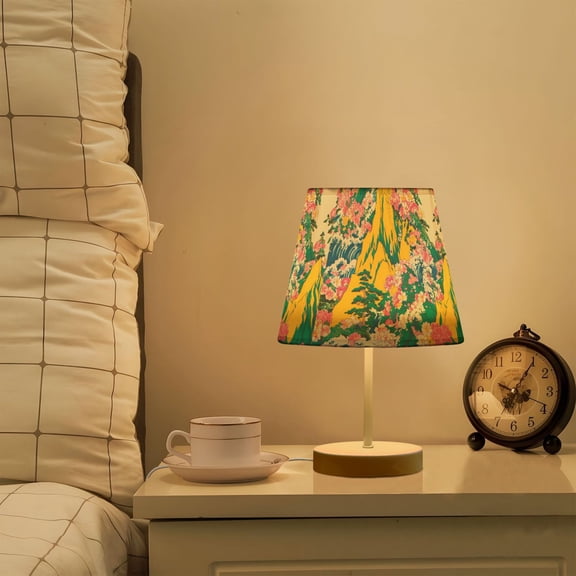 Yayeee Mini Table Lamp 10.8" Dimmable with Fabric Shade 3 Color Temperatures, Green Mountains
