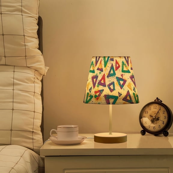Yayeee Mini Table Lamp 10.8" Dimmable with Fabric Shade 3 Color Temperatures, Green Simple Triangles