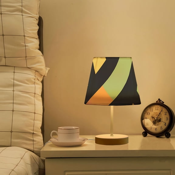 Yayeee Mini Table Lamp 10.8" Dimmable with Fabric Shade 3 Color Temperatures, Green Stripes