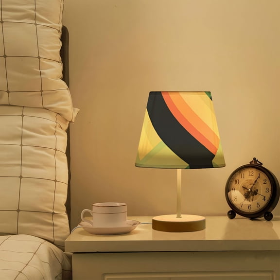 Yayeee Mini Table Lamp 11.8" Dimmable with Fabric Shade 3 Color Temperatures, Green Stripes