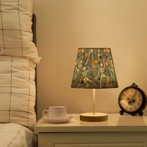 Yayeee Mini Table Lamp 11.8" Dimmable with Fabric Shade 3 Color Temperatures, Halloween Dancing Skeleton