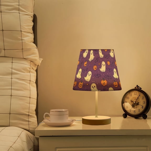 Yayeee Mini Table Lamp 11.8" Dimmable with Fabric Shade 3 Color Temperatures, Halloween Purple Ghosts