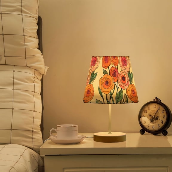 Yayeee Mini Table Lamp 10.8" Dimmable with Fabric Shade 3 Color Temperatures, Hand Drawn Floral