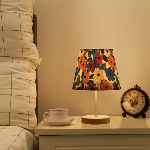 Yayeee Mini Table Lamp 10.8" Dimmable with Fabric Shade 3 Color Temperatures, Large Colorful Flowers Pattern
