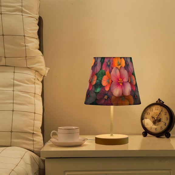 Yayeee Mini Table Lamp 11.8" Dimmable with Fabric Shade 3 Color Temperatures, Large Purple Flowers