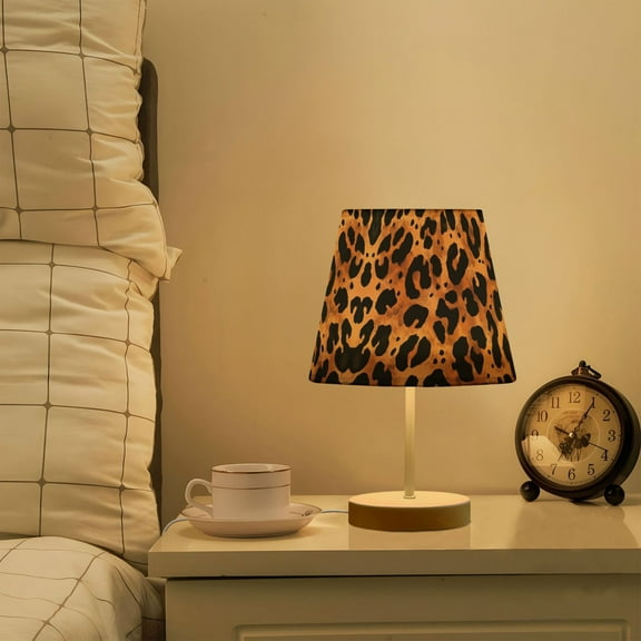 Yayeee Mini Table Lamp 10.8" Dimmable with Fabric Shade 3 Color Temperatures, Leopard Pattern
