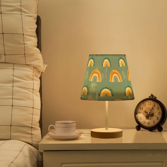 Yayeee Mini Table Lamp 10.8" Dimmable with Fabric Shade 3 Color Temperatures, Light Blue Rainbow