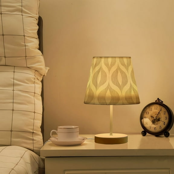Yayeee Mini Table Lamp 10.8" Dimmable with Fabric Shade 3 Color Temperatures, Light Brown Pattern