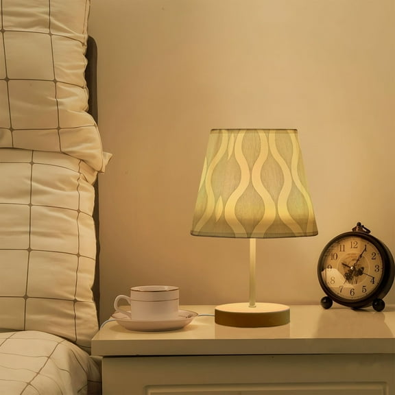 Yayeee Mini Table Lamp 10.8" Dimmable with Fabric Shade 3 Color Temperatures, Light Gray Pattern