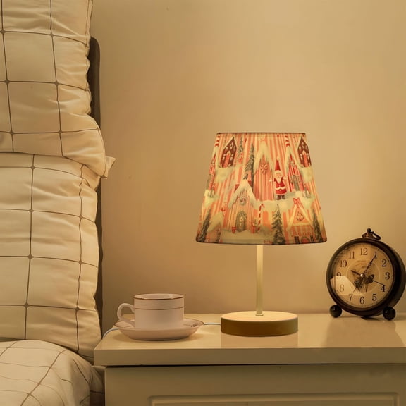 Yayeee Mini Table Lamp 11.8" Dimmable with Fabric Shade 3 Color Temperatures, Light Pink Gingerbread Houses