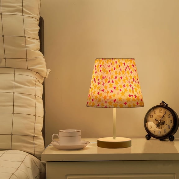 Yayeee Mini Table Lamp 11.8" Dimmable with Fabric Shade 3 Color Temperatures, Light Pink Stars