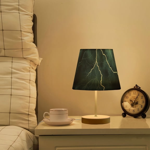 Yayeee Mini Table Lamp 11.8" Dimmable with Fabric Shade 3 Color Temperatures, Lightning Pattern