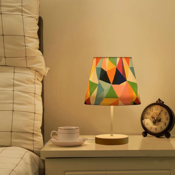 Yayeee Mini Table Lamp 10.8" Dimmable with Fabric Shade 3 Color Temperatures, Minimalist Triangles