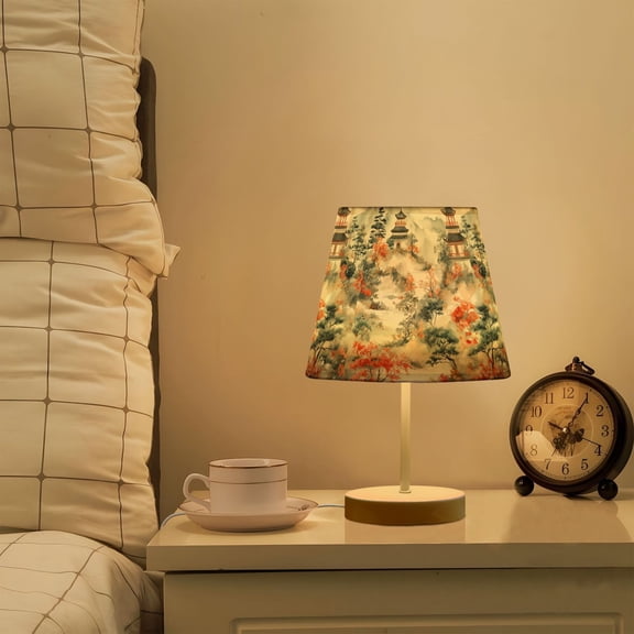 Yayeee Mini Table Lamp 11.8" Dimmable with Fabric Shade 3 Color Temperatures, Mountain Pattern
