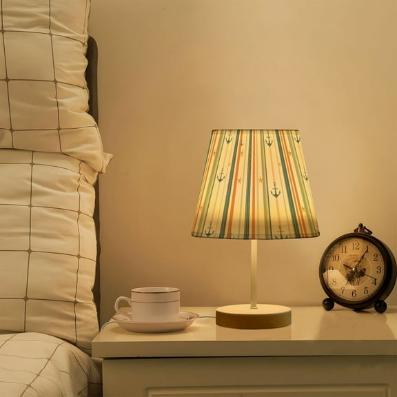 Yayeee Mini Table Lamp 11.8" Dimmable with Fabric Shade 3 Color Temperatures, Nautical Pattern