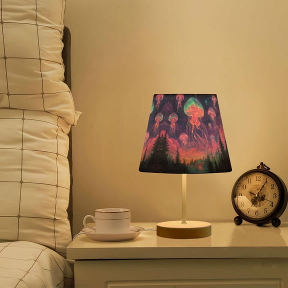 Yayeee Mini Table Lamp 11.8" Dimmable with Fabric Shade 3 Color Temperatures, Neon Jellyfish