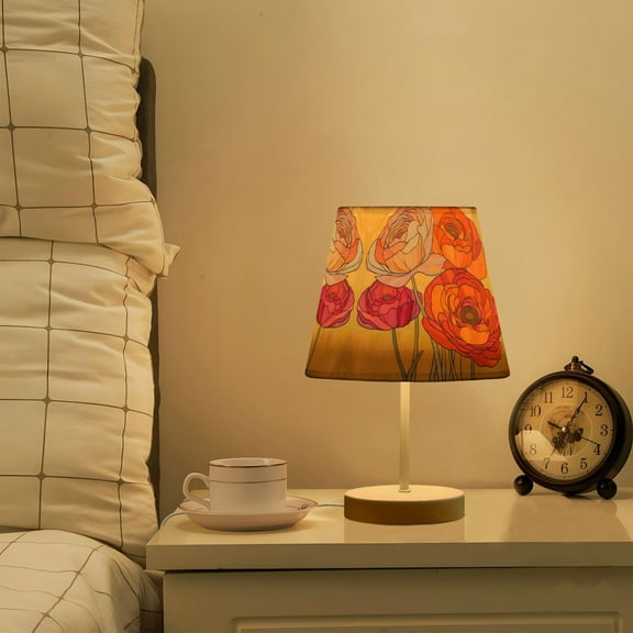 Yayeee Mini Table Lamp 10.8" Dimmable with Fabric Shade 3 Color Temperatures, Orange Abstract Floral
