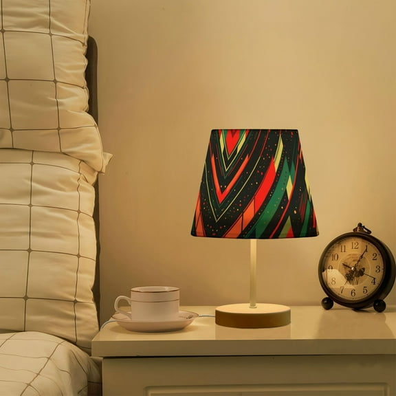 Yayeee Mini Table Lamp 10.8" Dimmable with Fabric Shade 3 Color Temperatures, Orange Abstract Lines