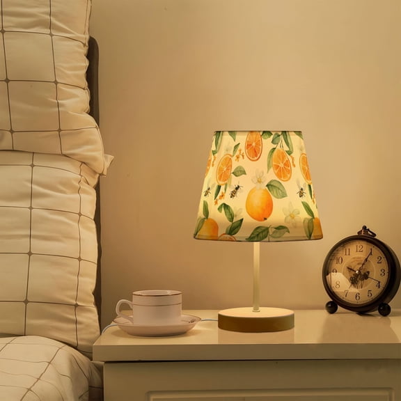 Yayeee Mini Table Lamp 10.8" Dimmable with Fabric Shade 3 Color Temperatures, Orange Bees