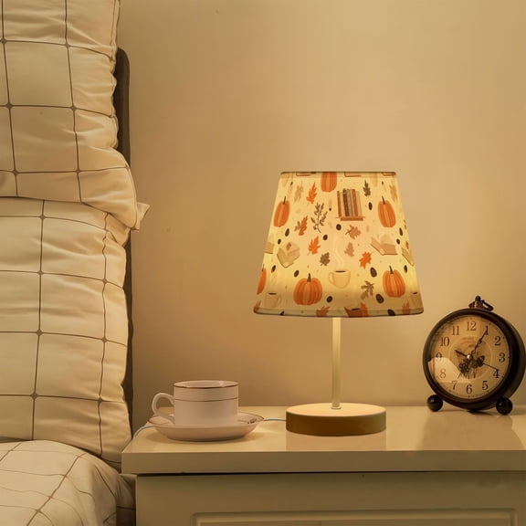Yayeee Mini Table Lamp 10.8" Dimmable with Fabric Shade 3 Color Temperatures, Orange Fall Pumpkin
