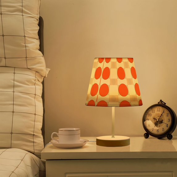 Yayeee Mini Table Lamp 10.8" Dimmable with Fabric Shade 3 Color Temperatures, Orange Geometric Circles