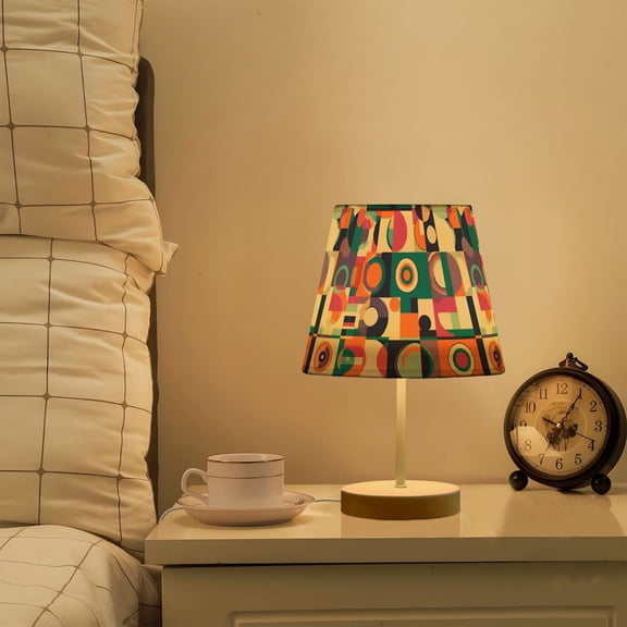 Yayeee Mini Table Lamp 10.8" Dimmable with Fabric Shade 3 Color Temperatures, Orange Geometric