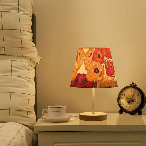 Yayeee Mini Table Lamp 10.8" Dimmable with Fabric Shade 3 Color Temperatures, Orange Hand Drawn Floral