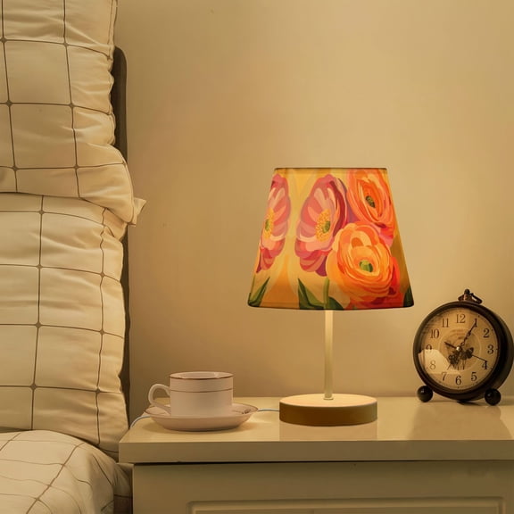 Yayeee Mini Table Lamp 11.8" Dimmable with Fabric Shade 3 Color Temperatures, Pink Abstract Floral