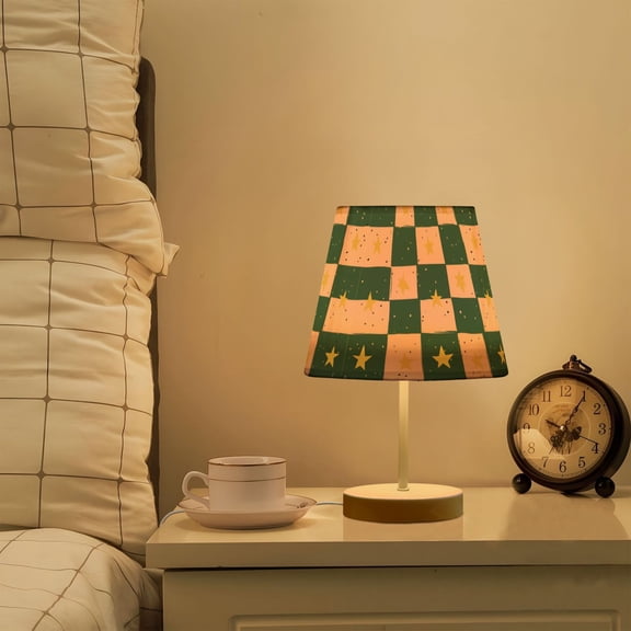 Yayeee Mini Table Lamp 11.8" Dimmable with Fabric Shade 3 Color Temperatures, Pink Abstract