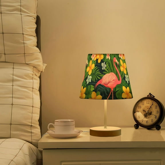Yayeee Mini Table Lamp 10.8" Dimmable with Fabric Shade 3 Color Temperatures, Pink Flamingo Pattern