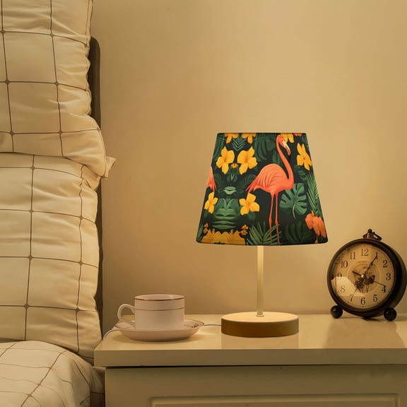 Yayeee Mini Table Lamp 11.8" Dimmable with Fabric Shade 3 Color Temperatures, Pink Floral Flamingo
