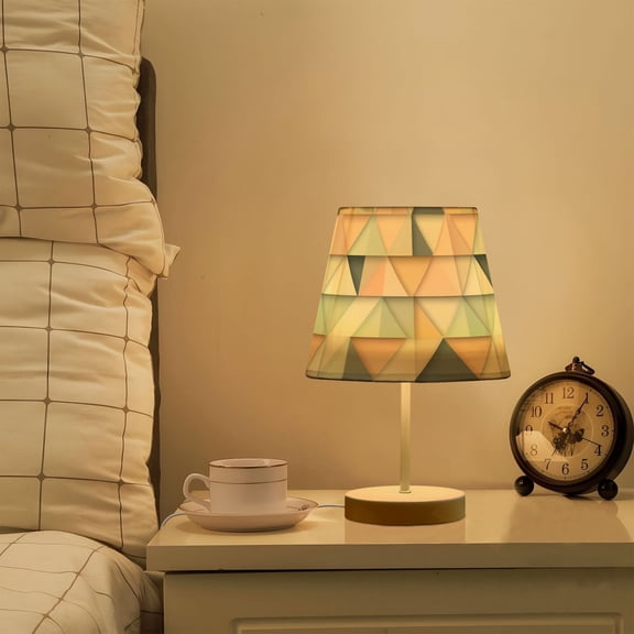 Yayeee Mini Table Lamp 10.8" Dimmable with Fabric Shade 3 Color Temperatures, Pink Geometric