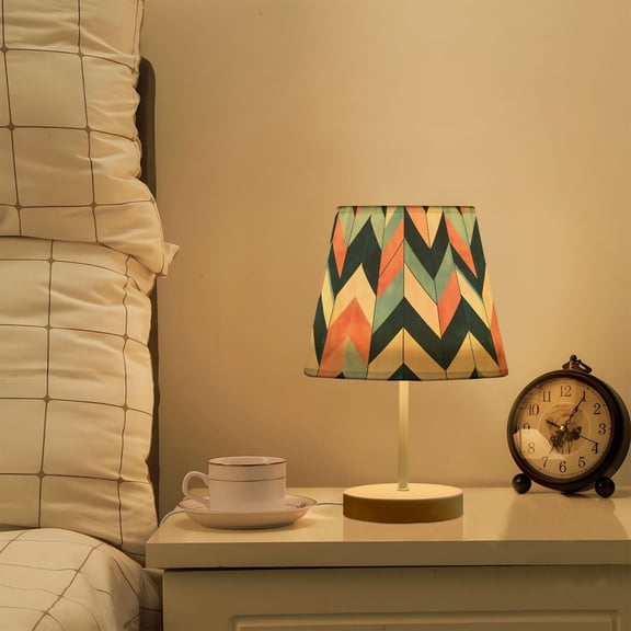 Yayeee Mini Table Lamp 11.8" Dimmable with Fabric Shade 3 Color Temperatures, Pink Geometric